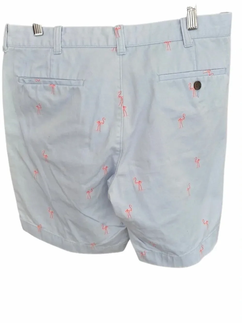 J.Crew Gramercy chino shorts,light blue w/ flamingo pattern size 33.